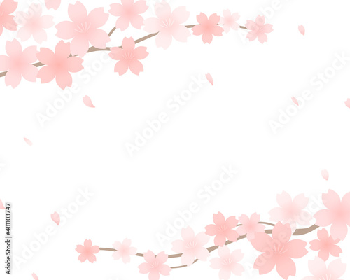 桜の背景イラスト　フレーム　春　さくら　装飾　枠　花　かわいい　素材　桜の花　満開　花びら　桜吹雪