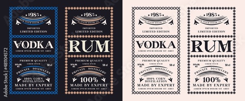 Set of template decorative label for rum and vodka