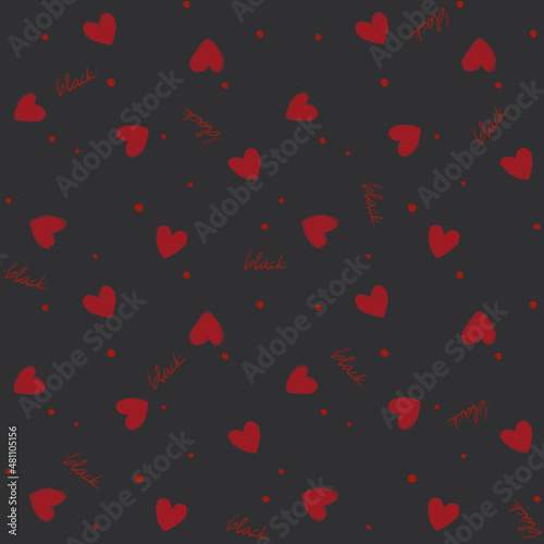 Black Red Heart Digital Papers, Seamless Patterns, Love Dot Design Illustration, 12 inches