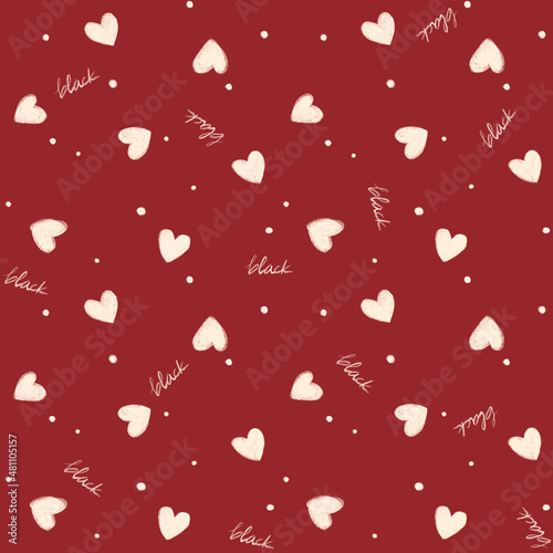 Black Red Heart Digital Papers, Seamless Patterns, Love Dot Design Illustration, 12 inches