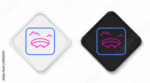 Line Winter fishing icon isolated on white background. Round ice frame. Hole in ice. Colorful outline concept. Vector