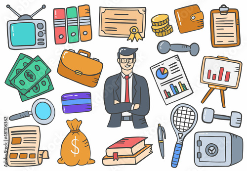 generation x doodle hand drawn set collections with flat outline style
