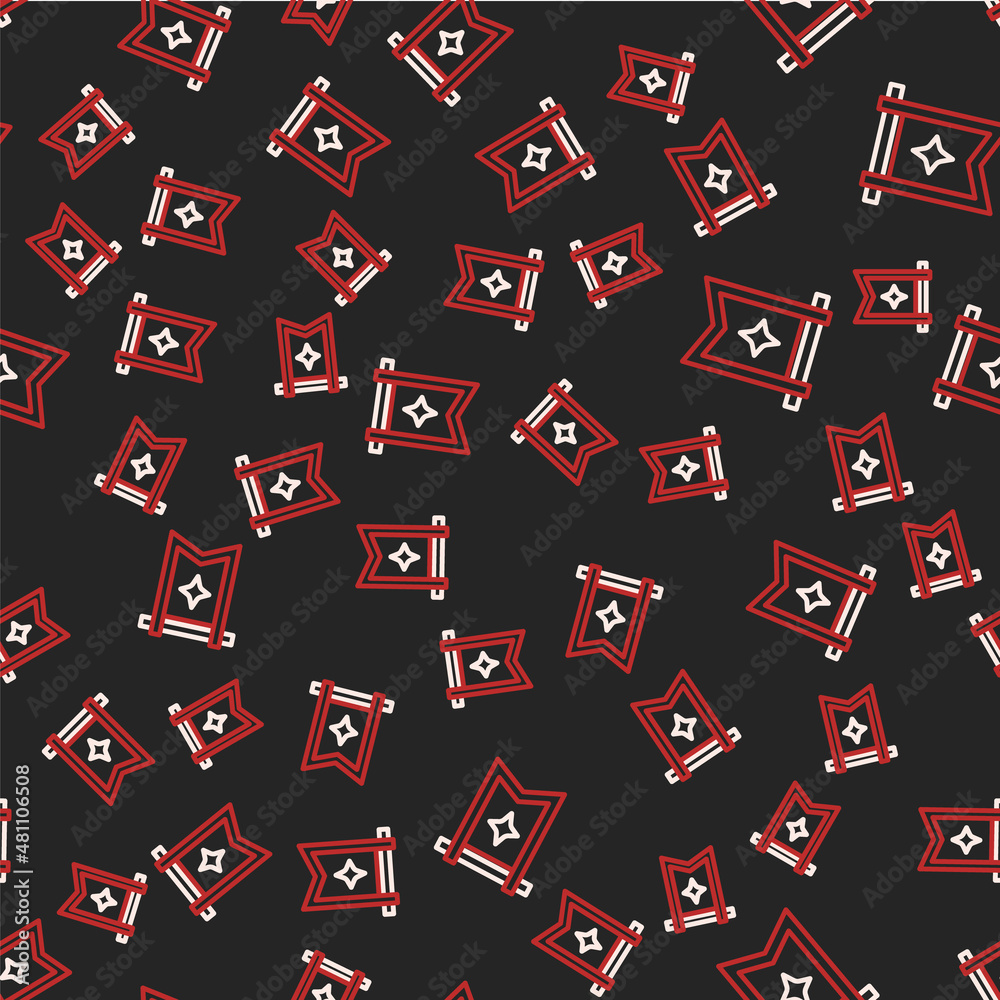 Line Medieval flag icon isolated seamless pattern on black background. Country, state, or territory ruled by a king or queen. Vector Line Medieval flag icon isolated seamless pattern on black background. Country, state, or territory ruled by a king or queen. Vector