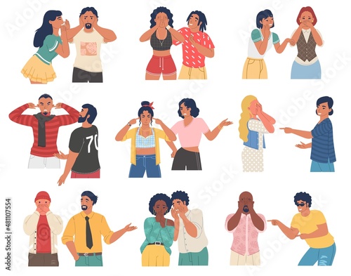 People, male and female characters ignoring companion, vector isolated illustration. Disregard, disagree, refuse, deny.