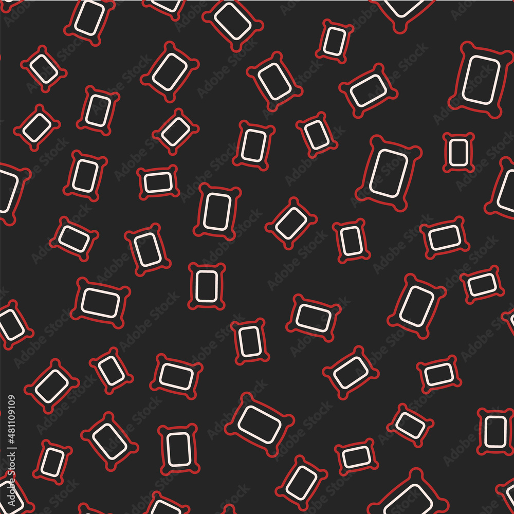 Line Rectangular pillow icon isolated seamless pattern on black background. Cushion sign. Orthopedic pillow. Vector Line Rectangular pillow icon isolated seamless pattern on black background. Cushion sign. Orthopedic pillow. Vector
