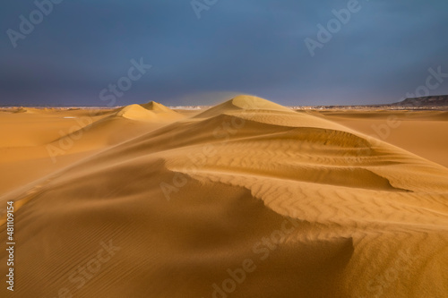 Strong wind at sunset over the sand dunes in the desert. Sandstorm in the Desert © Anton Petrus