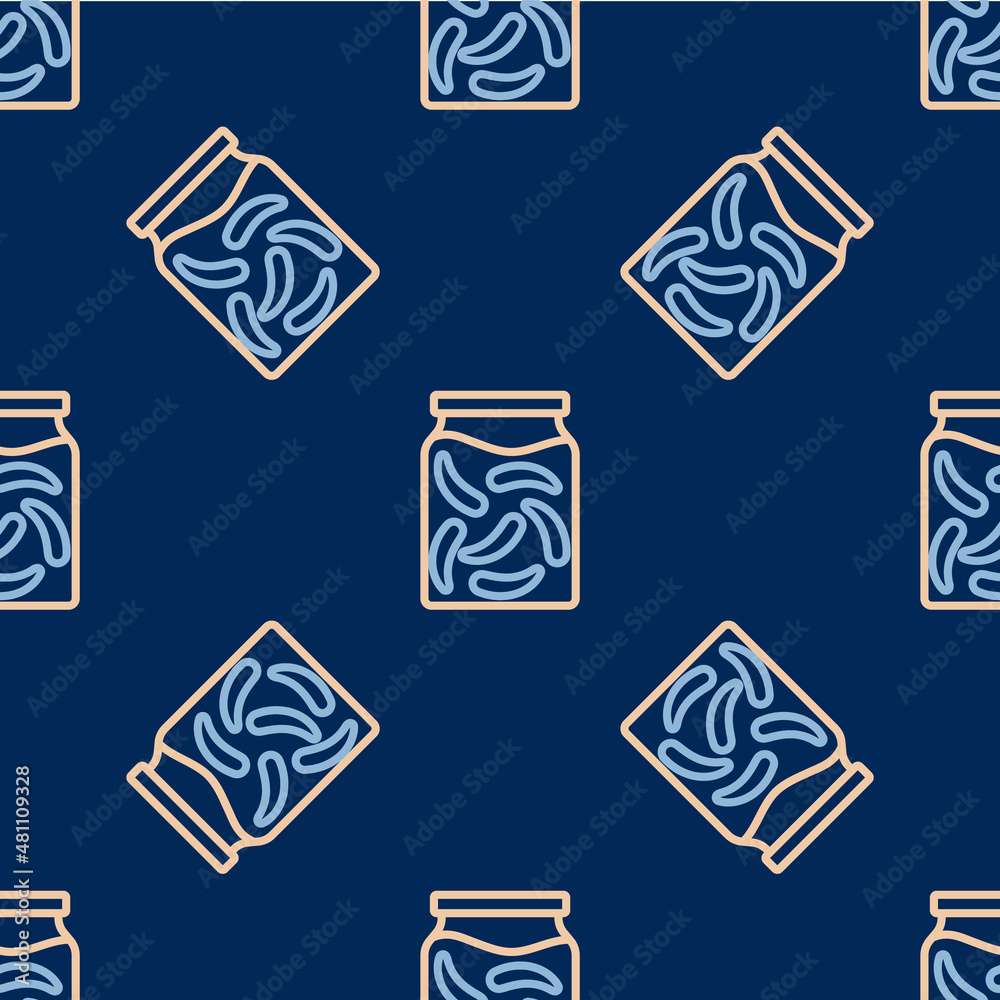 Line Pickled cucumbers in a jar icon isolated seamless pattern on blue background. Vector Line Pickled cucumbers in a jar icon isolated seamless pattern on blue background. Vector