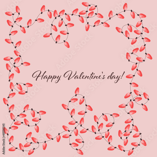 Congratulations on Valentine's Day. Background, postcard, banner, screensaver for the website. Romantic vector illustration with inscription and garland. Pink color, bright beautiful design. © Tatiana Koziuberda