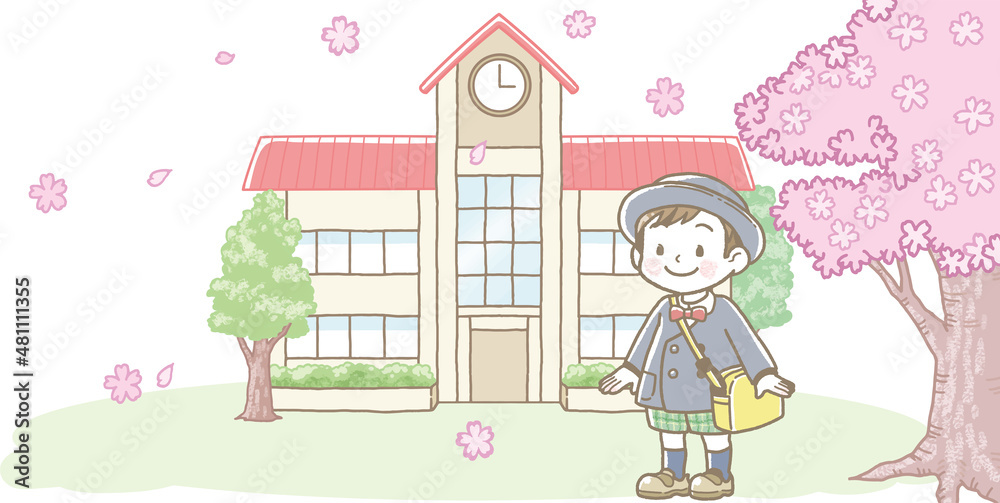 幼稚園の入園式の背景イラスト　男の子