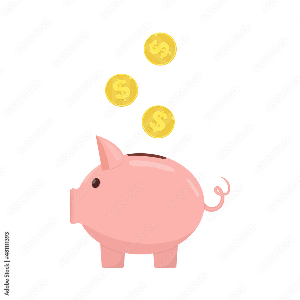 Fototapeta premium Piggy bank and golden coins illustration