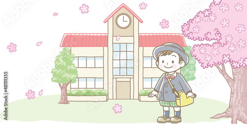 幼稚園の入園式の背景イラスト　男の子