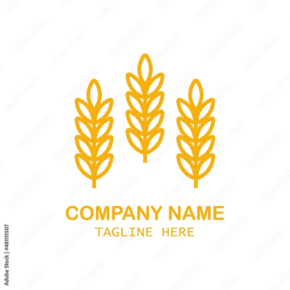 Wheat ears icon vector farm logo template. Line whole grain symbol illustration for organic eco bakery business, agriculture, beer on white background. Wheat ears icon vector farm logo template. Line whole grain symbol illustration for organic eco bakery business, agriculture, beer on white background.