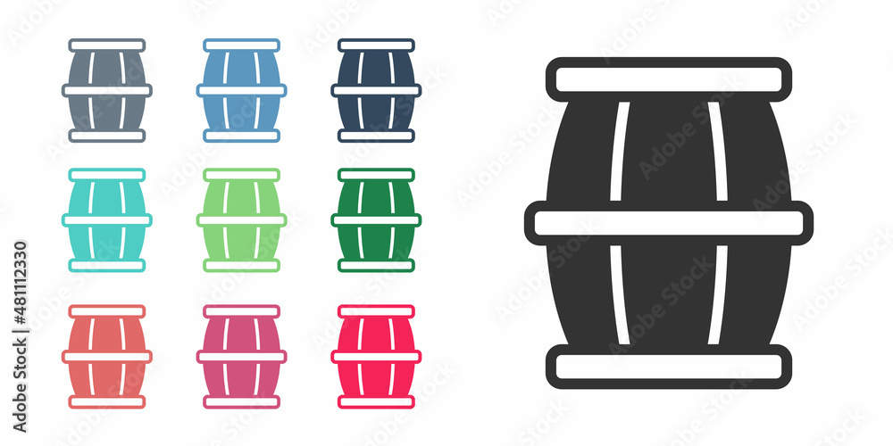 Black Wooden barrel with honey icon isolated on white background. Set icons colorful. Vector Black Wooden barrel with honey icon isolated on white background. Set icons colorful. Vector