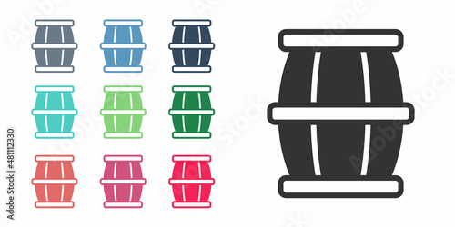 Black Wooden barrel with honey icon isolated on white background. Set icons colorful. Vector