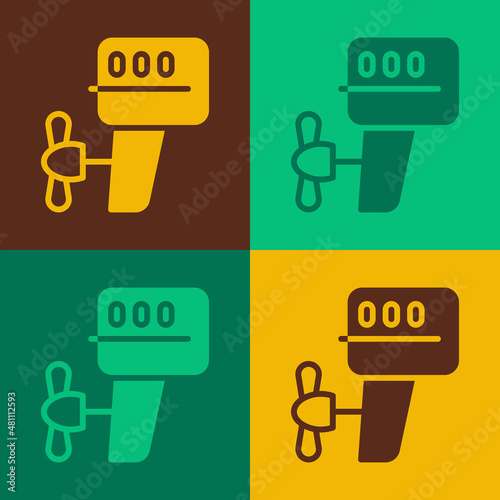 Pop art Outboard boat motor icon isolated on color background. Boat engine. Vector