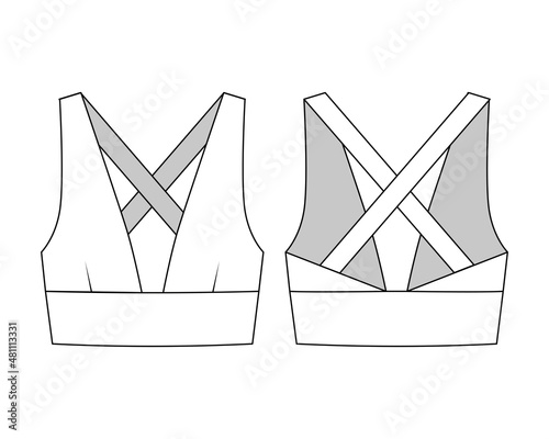 Fashion technical drawing of V-neck top with straps