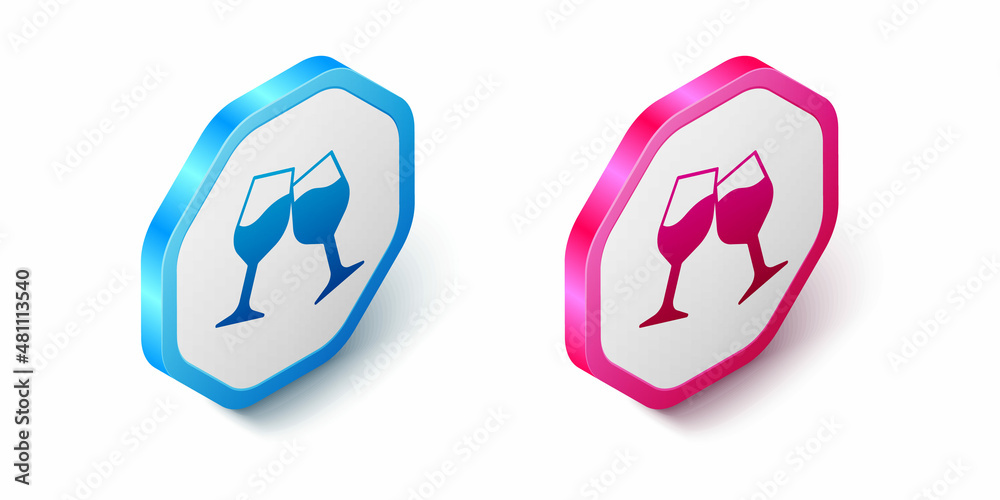 Isometric Wine glass icon isolated on white background. Wineglass sign. Hexagon button. Vector Isometric Wine glass icon isolated on white background. Wineglass sign. Hexagon button. Vector
