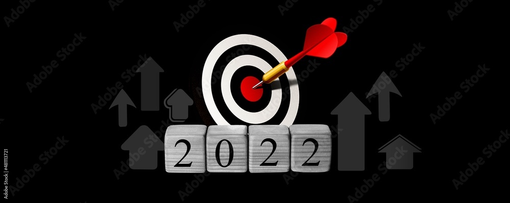 Fototapeta premium 2022 Happy New year and successful concept with goal target icon symbol