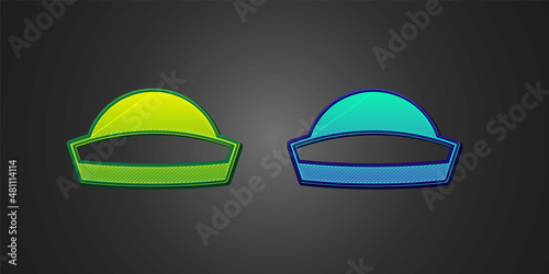 Green and blue Sailor hat icon isolated on black background. Vector