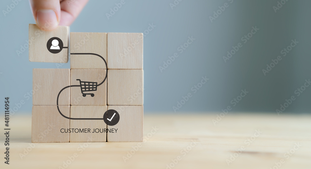 © Parradee - Customer journey concept on wooden cubes on grey background. Business and social media marketing, content marketing, purchase, storytelling, seo, awareness, advertise, online marketing and promotion. © Parradee - Customer journey concept on wooden cubes on grey background. Business and social media marketing, content marketing, purchase, storytelling, seo, awareness, advertise, online marketing and promotion.