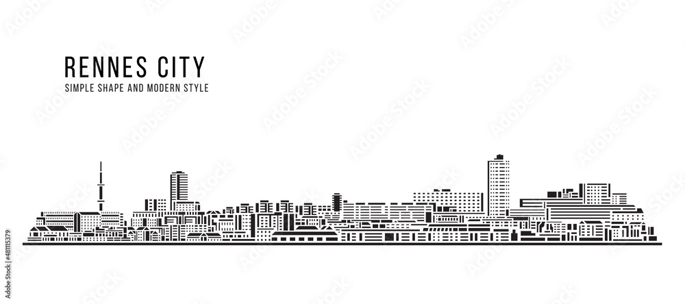 Cityscape Building Abstract Simple shape and modern style art Vector design - Rennes city