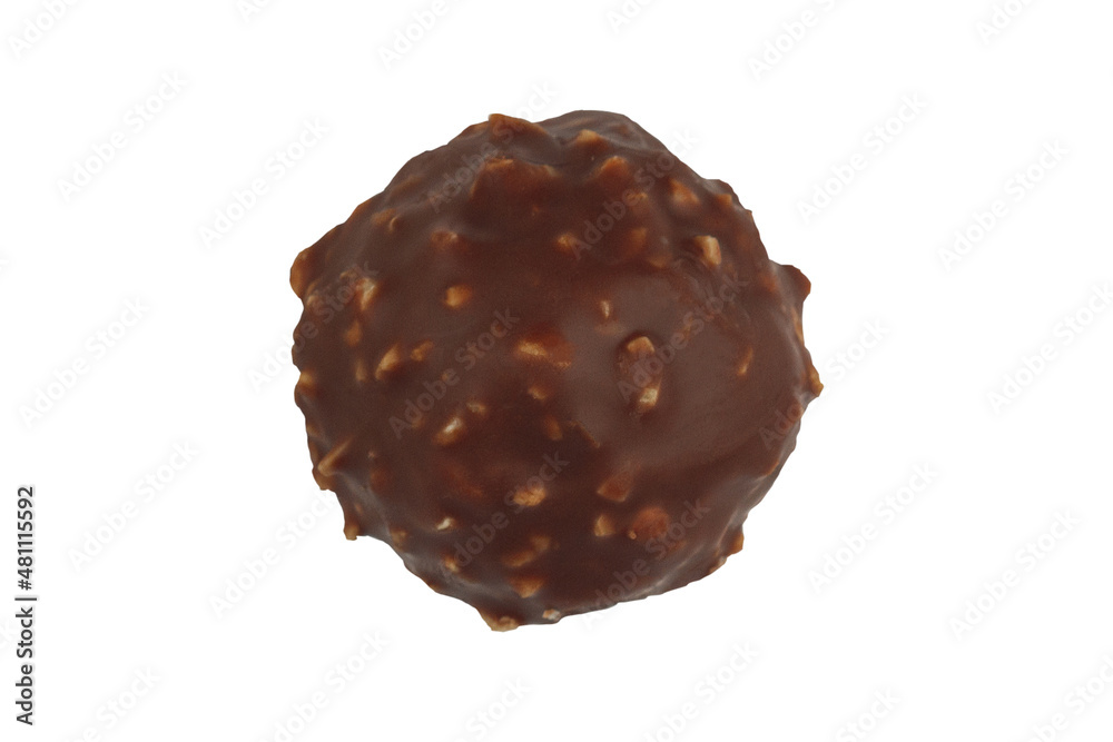 closeup detail of round chocolate candy on white background closeup detail of round chocolate candy on white background