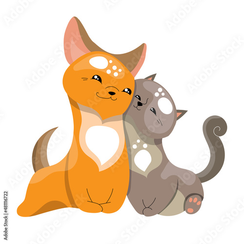 Cute characters dog and cat. Funny domestic animals. Object isolated on white background.