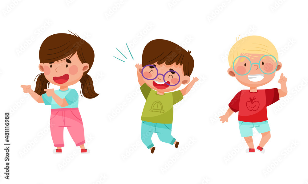 Cute happy kids having fun set cartoon vector illustration Cute happy kids having fun set cartoon vector illustration