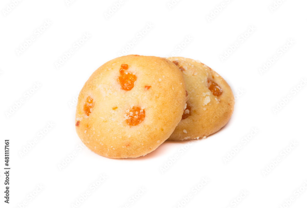 Freshly baked cookies on a white background
