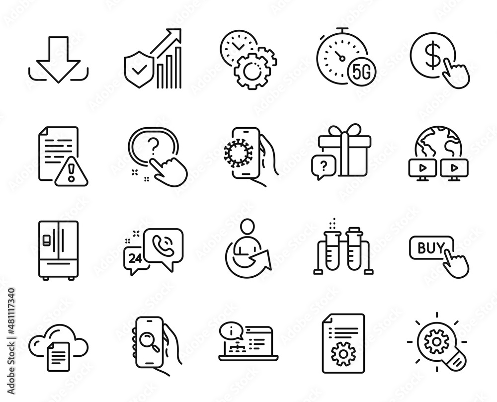 Vector set of Covid app, Instruction manual and Refrigerator line icons set. Buy currency, Technical documentation and Share icons. Covid app web symbol. Vector