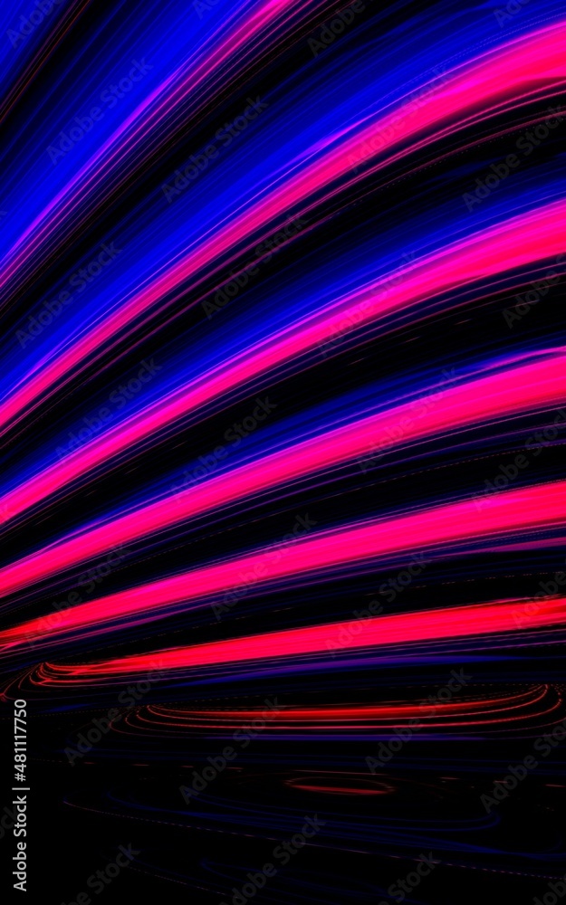 intricate patterns and unique elegant designs in bright neon blue and purple pink on a black background