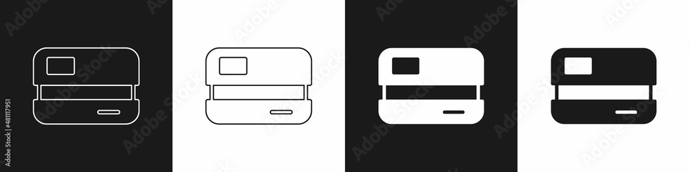 Set Credit card icon isolated on black and white background. Online payment. Cash withdrawal. Financial operations. Shopping sign. Vector Set Credit card icon isolated on black and white background. Online payment. Cash withdrawal. Financial operations. Shopping sign. Vector