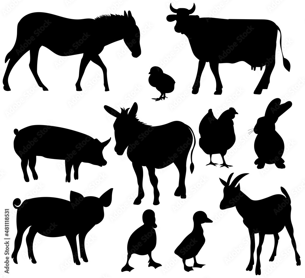 pets set black silhouette, isolated vector