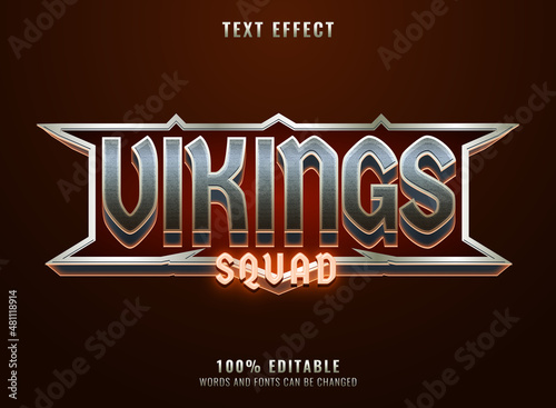 fantasy glossy vikings squad text effect with silver steel frame