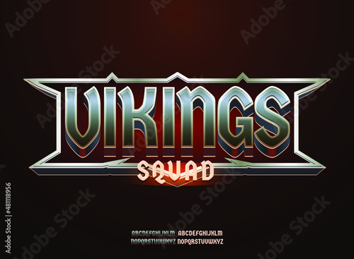 fantasy glossy vikings squad text effect with silver steel frame