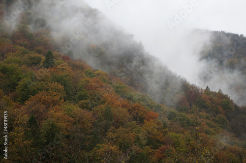 Autumn Mountain Landscape with Clouds. Tolmin, Slovenia
