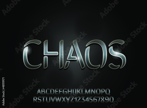 fantasy silver iron steel chaos text effect with shadow