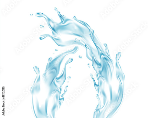 Water splash. Realistic transparent isolated splash of water with drops isolated on transparent background. Vector illustration