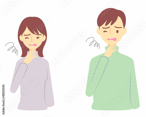 体調不良、喉の痛みを感じる人物／A person who feels unwell or has a sore throat