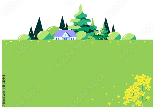 菜の花と春の森の住宅