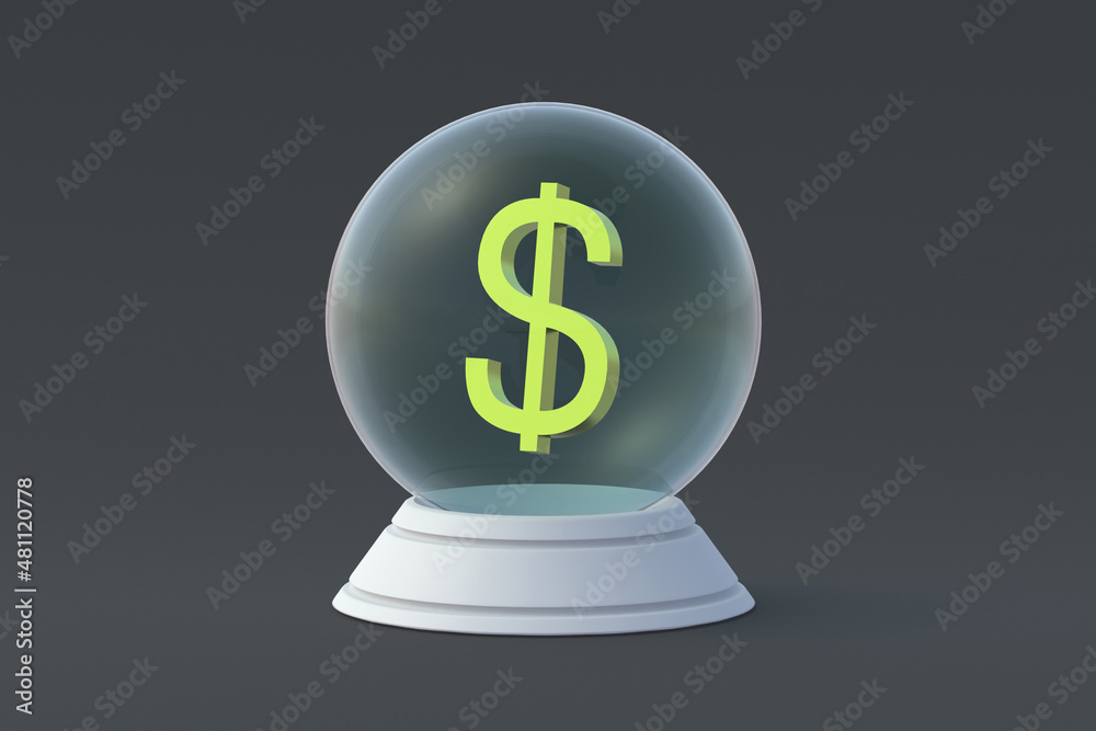 Dollar sign in magic glass sphere. 3d render Dollar sign in magic glass sphere. 3d render