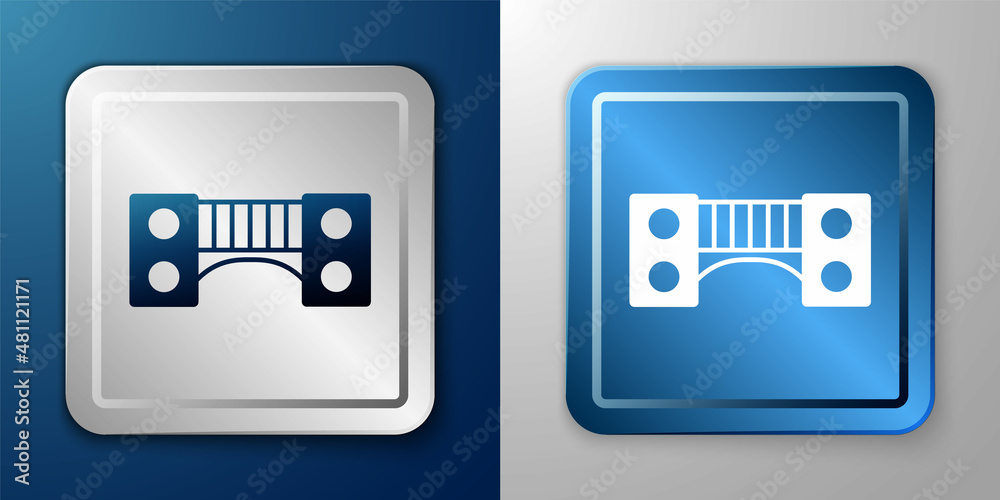 White Playground kids bridge icon isolated on blue and grey background. Silver and blue square button. Vector White Playground kids bridge icon isolated on blue and grey background. Silver and blue square button. Vector