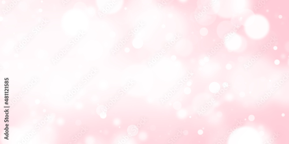 Delicate pink background with white blurry lights. Abstract illustration with copy space.