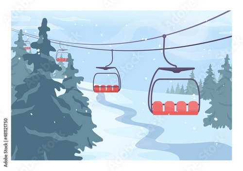 Winter ski resort landscape. Ski and snowboarding paths with ski lift.