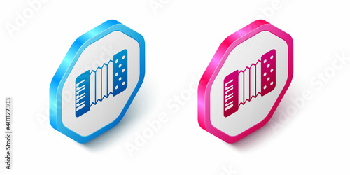 Isometric Musical instrument accordion icon isolated on white background. Classical bayan, harmonic. Hexagon button. Vector