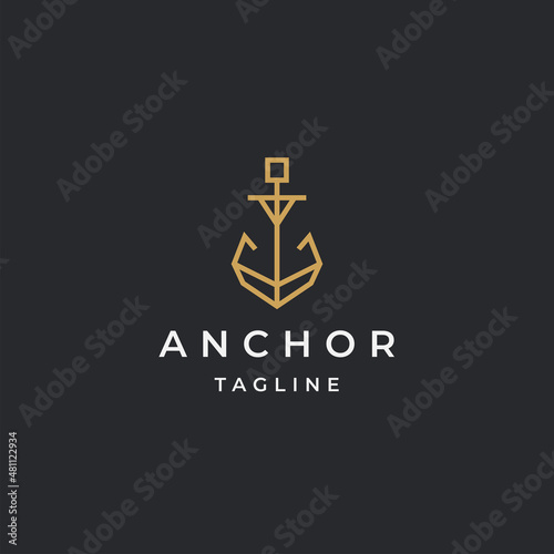 Luxury anchor gold logo icon design template flat vector