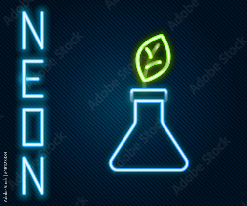 Glowing neon line Plant breeding icon isolated on black background. Plants growing in the test tubes. Organic food ,agriculture and hydroponic. Colorful outline concept. Vector
