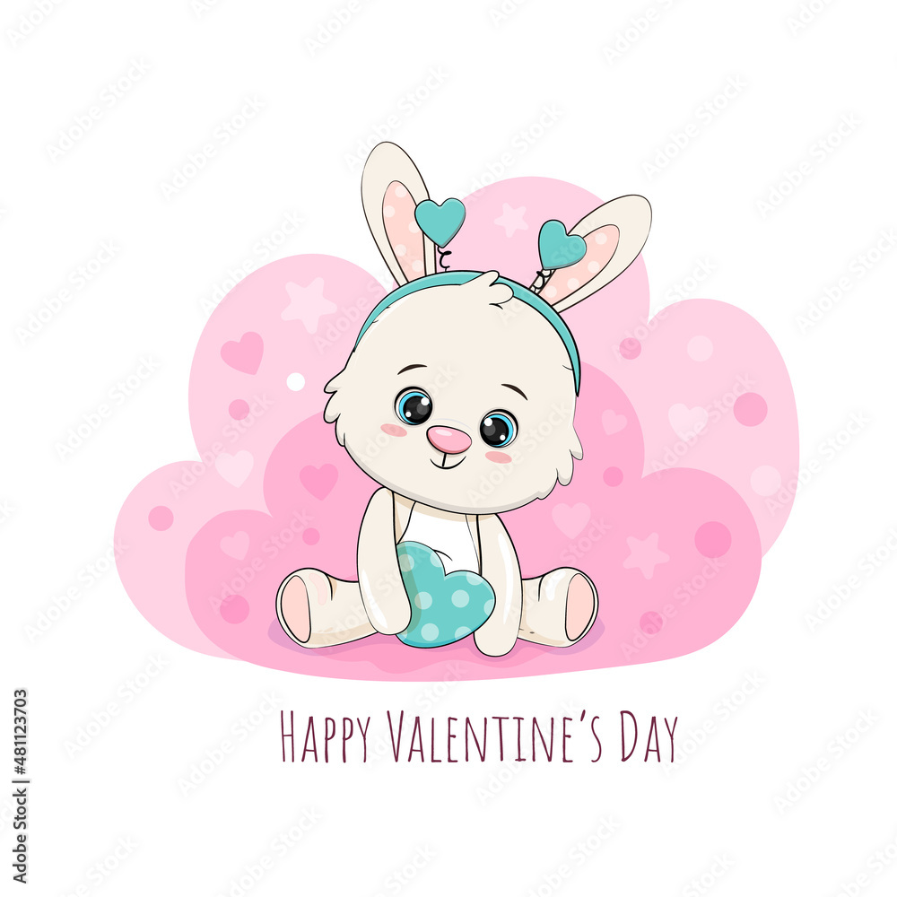 Cute cartoon bunny illustration for valentine's day card design.Vector