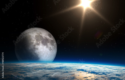 Earth and Moon. Elements of this image are furnished by NASA.