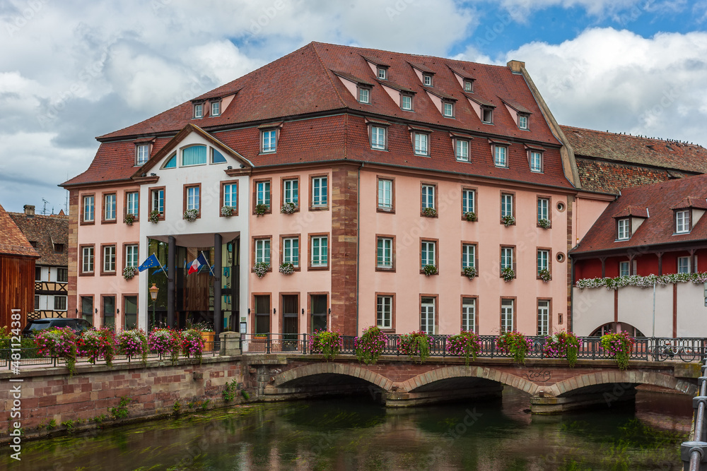 The Ill river embankment in Strasbourg. Alsace, France